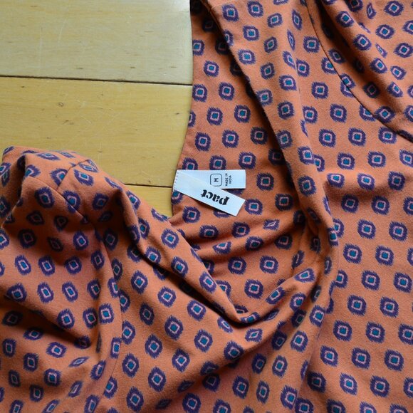 Pact Orange and Black Geometric Fit and Flare 3/4 Sleeve Dress Size M - Picture 6 of 11